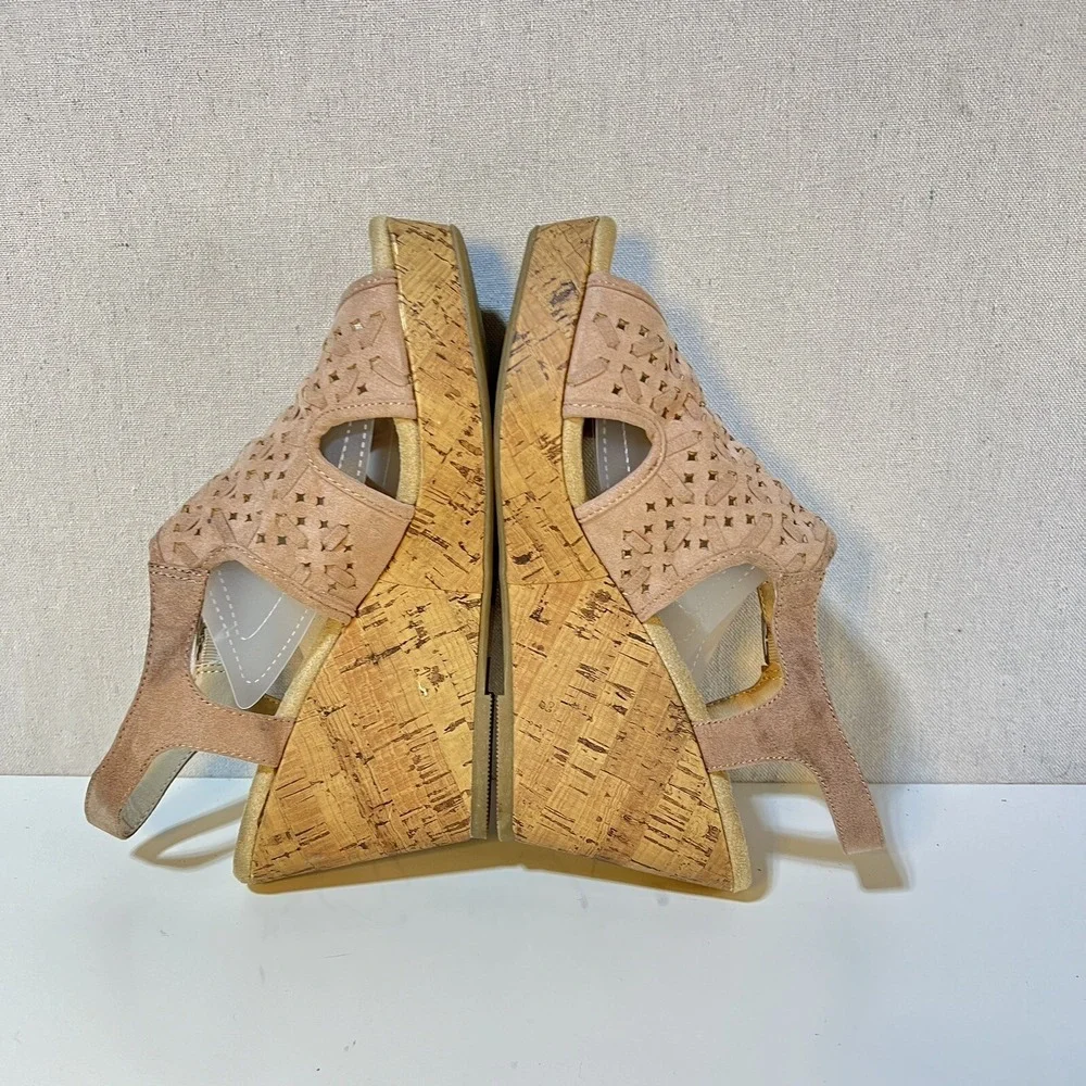 Jellypop Wedge Sandal Wmn 10 Tan Laser Cut Boho Cork Platform Summer Cottagecore